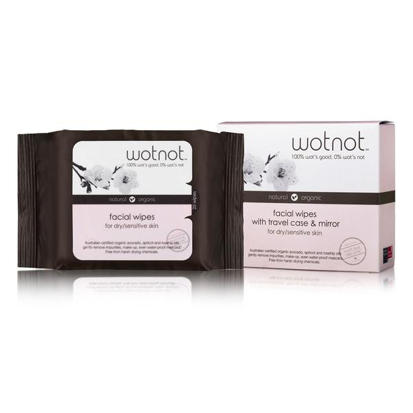 Natural Face Wipes for Dry and Sensitive Skin - Travel Case with Mirror 25pk