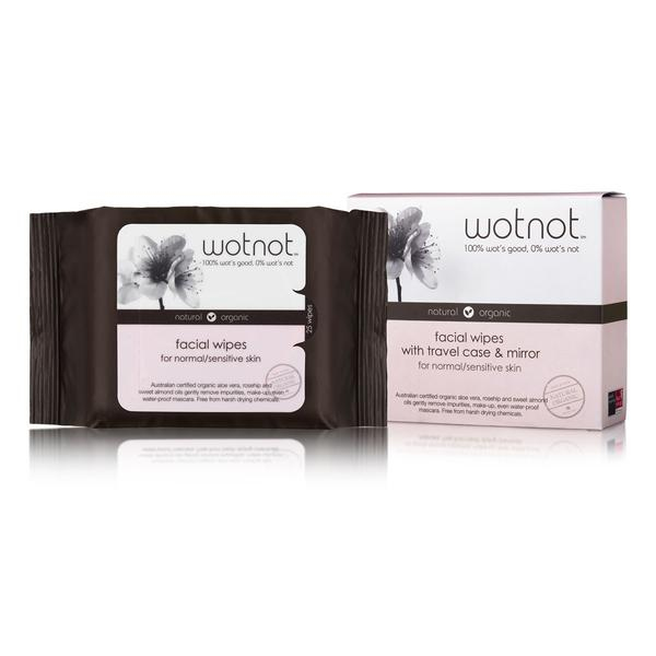 Natural Face Wipes for Normal and Sensitive Skin - Travel Case with Mirror 25pk